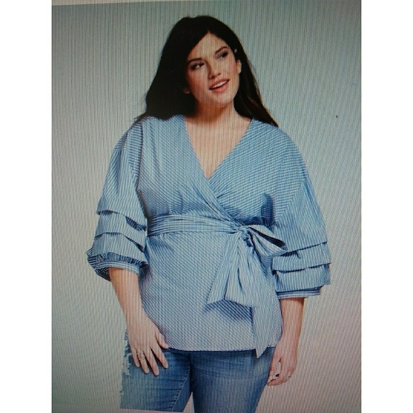 ****SALE,SALE,SALE***Ava & Viv Tops - Ava & Viv Plus Size Stripe Long Sleeve Wrap Blouse